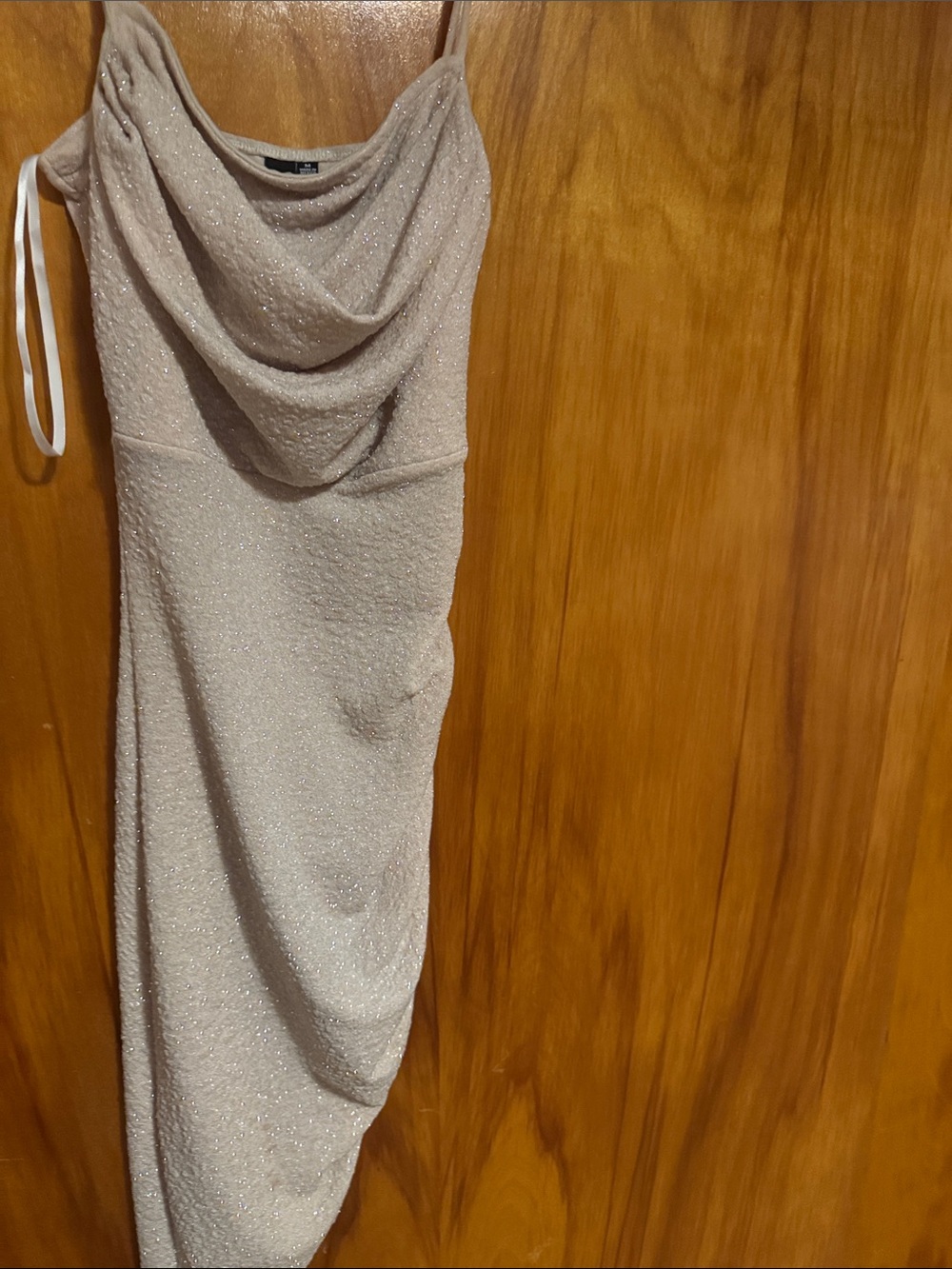 Elegant Sparkle Cowl Neck Dress in Light Beige